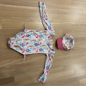 Colorful Mermaid Print Swimsuit with Hat